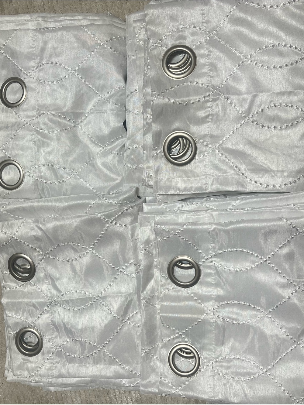 White Embroidered Grommet Curtain Panels
